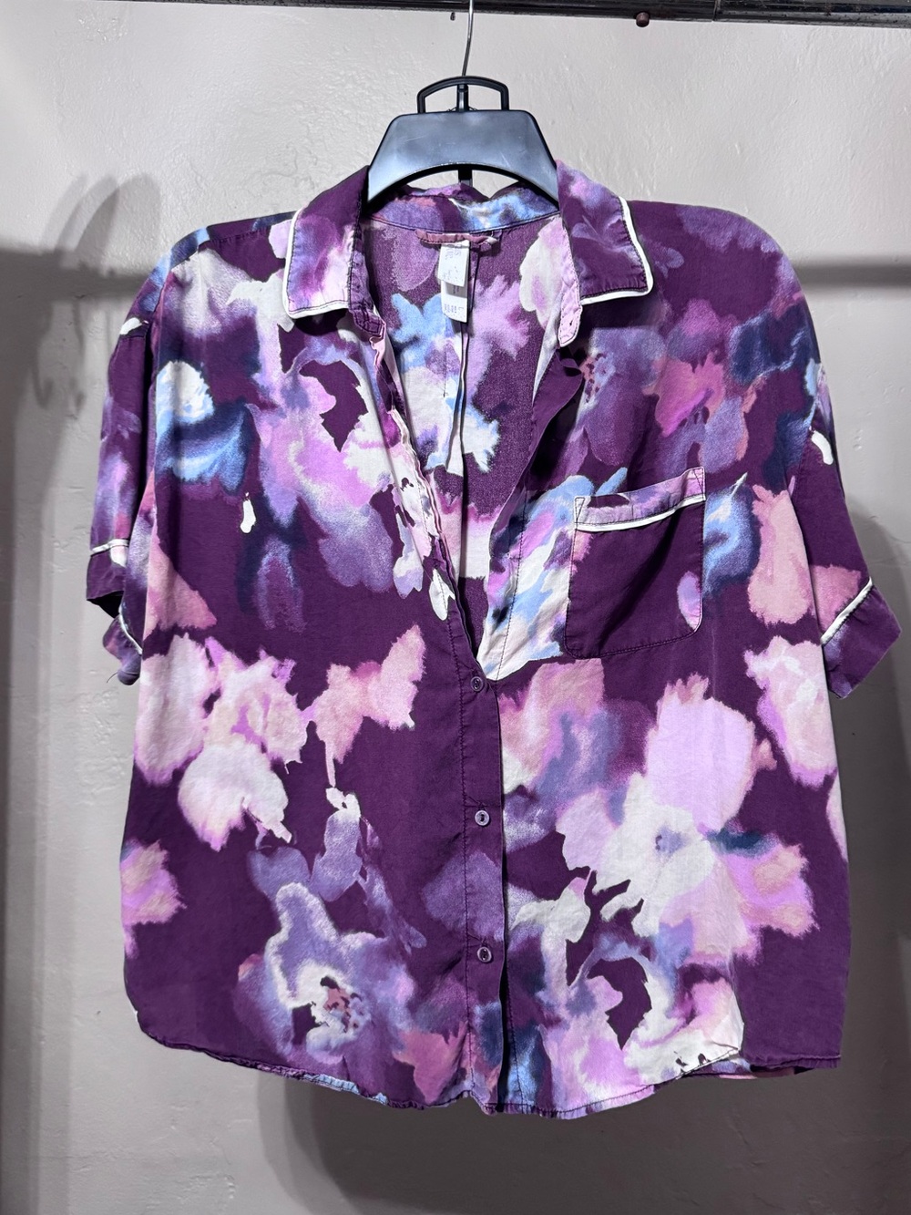 stars above Purple Floral Tie-Dye Button Down Shirt